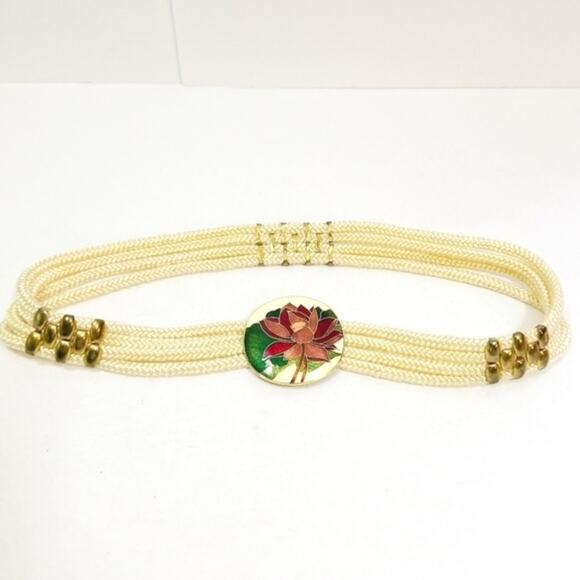 Vtg 80s cloisenne floral silk rope stretch belt - Picture 1 of 10